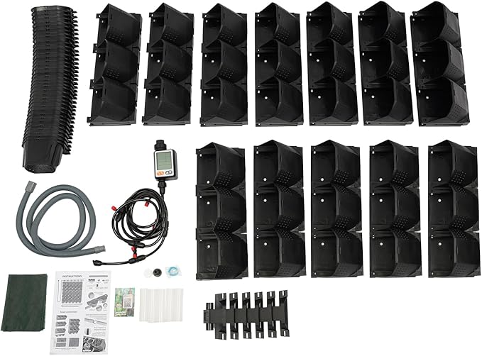 36 Pockets Hanging Planter Bags, Vertical Wall Mounted Plant Planting Grow Bags, Stackable Wall Planter with Timer, Self Watering Hanging Planters for Outdoor Indoor Garden-Black-Ruum Studio Home