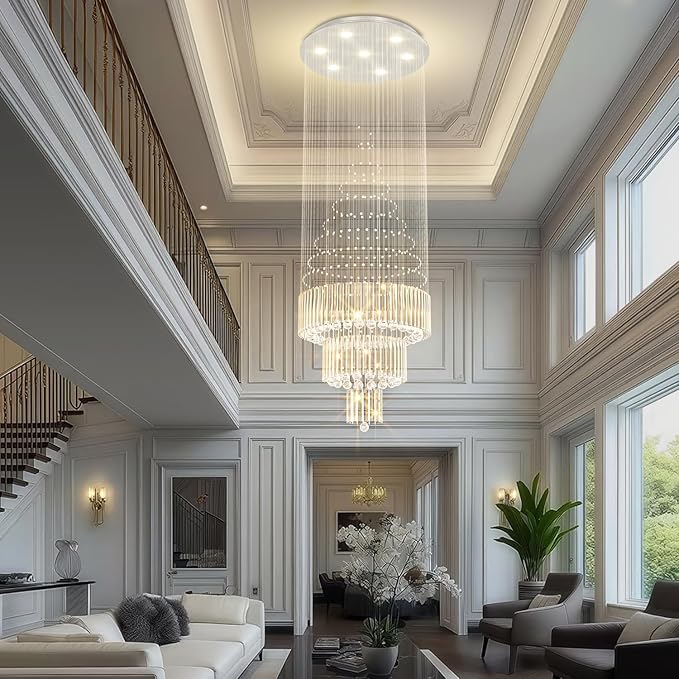 D24''XH86'' Large Chandeliers Modern Pendant Chandelier Lighting Raindrop Crystal Chandelier Flush Mount Ceiling Light for Entryway Staircase Hotel Lobby-Ruum Studio Home