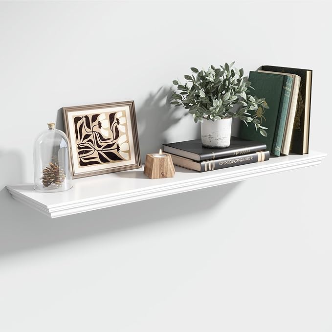 Floating Shelves for Wall, 36 Inch Long Wall Mounted White Hanging Shelf for Kitchen, Living Room, Office, Bedroom, Bathroom, Retro Vintage Wood Bookshelf for House Decor-Ruum Studio Home