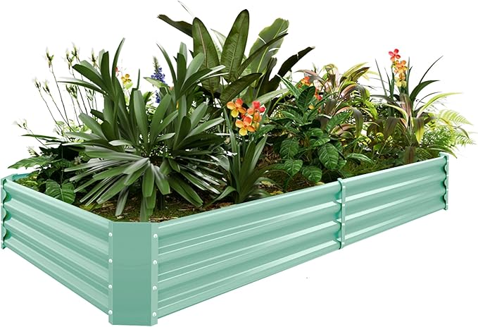Land Guard 8×4×1ft Galvanized Metal Raised Garden Bed, Metal Planter Kit Box Outdoor for Deep-Rooted Vegetables, Flowers, Green and Herbs (Lime Green)…-Ruum Studio Home