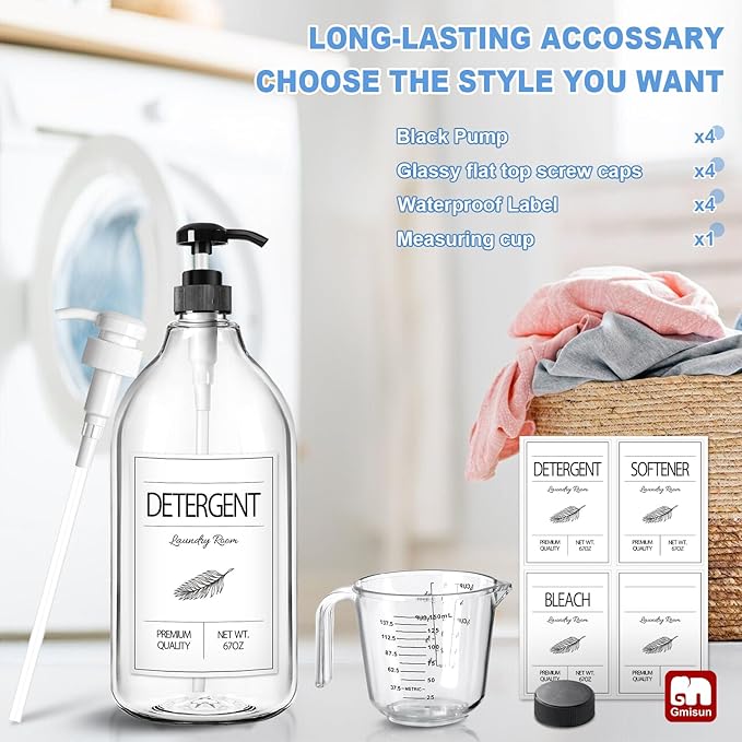 GMISUN Laundry Detergent Soap Dispenser, Liquid Laundry Detergent Dispenser, Container for Farmhouse Room Decor, Organizer for Liquid DetergentSoftenerBleach Storage Bottle(64 Oz Set of 4)-Ruum Studio Home