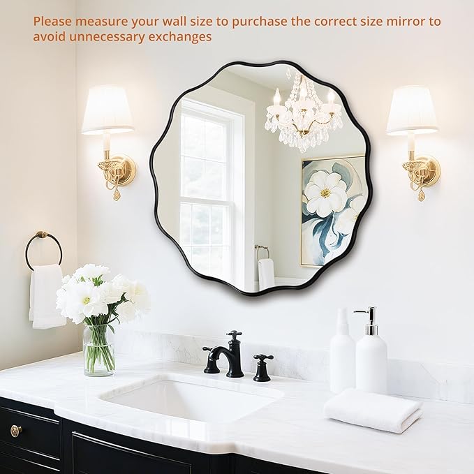 Fabuady Black Round Wavy Edge Mirror - 20'' Circle Wall Mirror with Metal Frame, Decorative Hanging/Leaning Mirrors for Bathroom, Bedroom, Living Room, Hallway, Entryway, Office, Home Decor-Ruum Studio Home