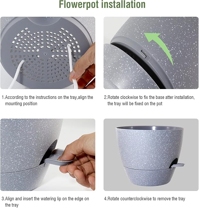 Big Self Watering Pots 12/10/9 inch, Planter, Plant Pots with Mesh Drainage Holes for Indoor Outdoor Garden Plants, Plastic Flower Pots with Removable Deep Reservoir, Speckled Grey-Ruum Studio Home
