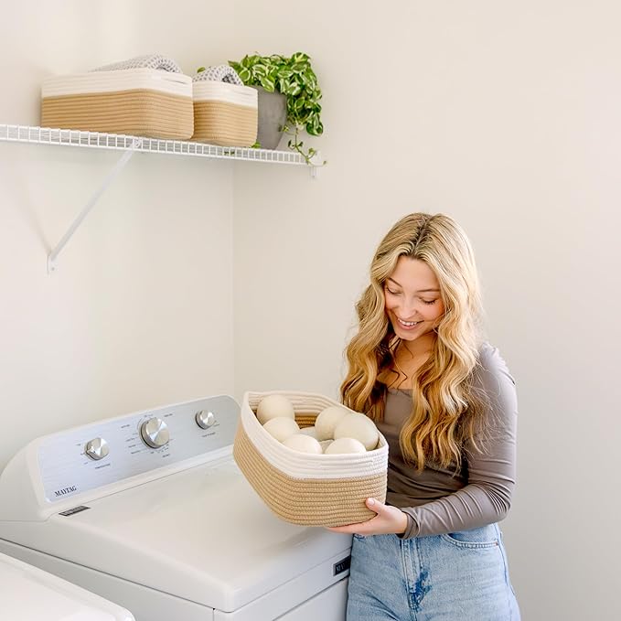 NaturalCozy 13.5”x8.5”x5.5” Storage Baskets for Shelves 3 Pack | Cotton Rope Woven Small Baskets for Organizing | Small Storage Bins for Nursery, Bathroom, Closet, Cube Shelf, Decorative, Gift-Ruum Studio Home