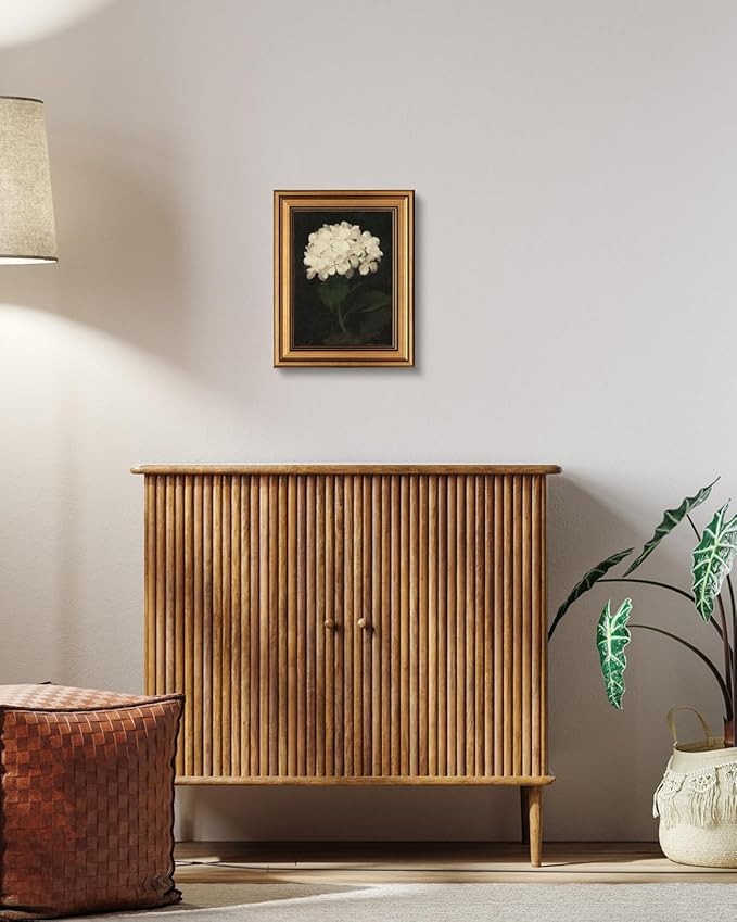 HUARCEY Gold Framed Vintage Wall Art for Living Room, Flowers Painting Canvas Prints Shelf Decor for Kitchen, Aesthetic Bedroom Wall Art, Christmas Gifts for Friends or Family (White Hydrangea 8"x10")-Ruum Studio Home