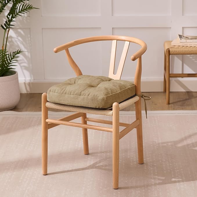 Chair Cushions for Dining Chairs, Dining Chair Cushions, Tufted Indoor Chair Pads with Ties & Non Slip Backing, Seat Cushions for Kitchen Chairs 16.5” x 16.5” x 3.5”, Set of 6, Khaki-Ruum Studio Home