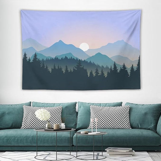 HZOHNAGO Mountain Tapestry Forest Mountain Sunrise Pattern Printed Wall Tapestry Wall Hanging for Bedroom Living Room Dorm 60" W x 40" H-Ruum Studio Home