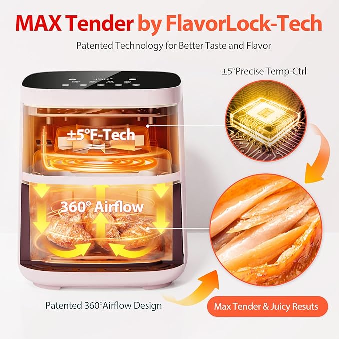 Air Fryer, Beelicious 8-in-1 Smart Compact 4QT Air Fryers, Shake Reminder,450°F Digital Airfryer with Flavor-Lock Tech, Tempered Glass Display, Dishwasher-Safe & Nonstick, Fit for 1-3 People, Pink-Ruum Studio Home