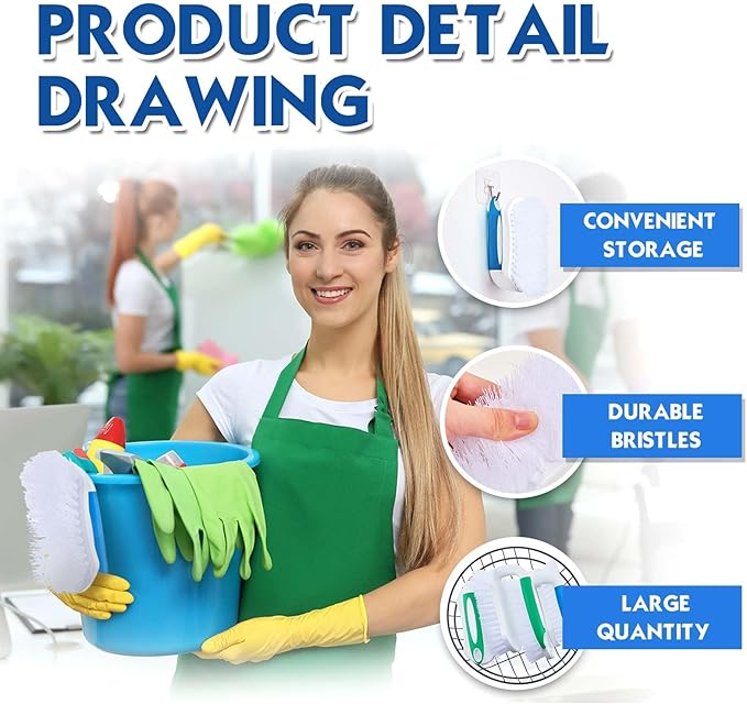 Lallisa 6 Pcs Scrub Brush for Cleaning with Handle Comfortable to Grip Heavy-Duty Flexible Stiff Bristles Scrubber Brushes Bulk for Shower Bathroom Carpet Kitchen Floor Tiles (Blue,Green)-Ruum Studio Home