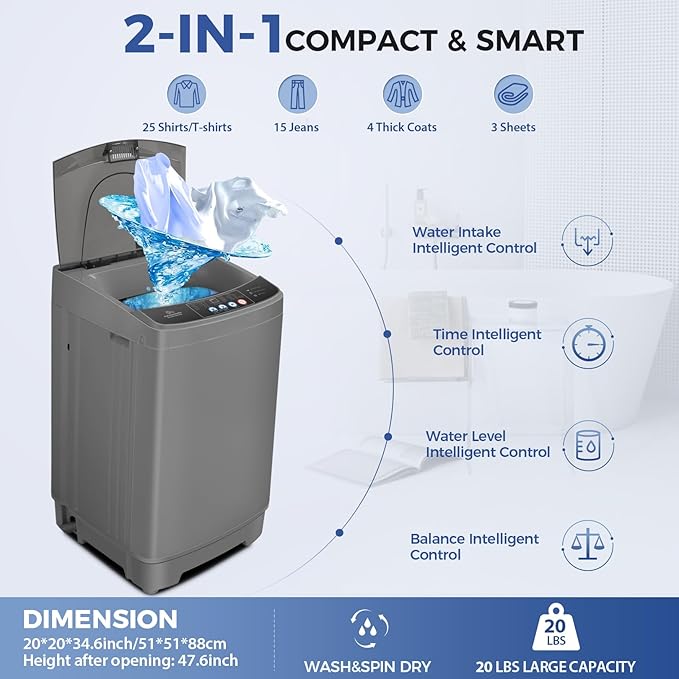 Nictemaw Portable Washing Machine 20Lbs Portable Washer Machine with Drain Pump, 2.8 Cu.ft Compact Washing Machine with 10 Programs 8 Water Levels Laundry Machine for Apartment, Home, Dorms, Rv-Ruum Studio Home