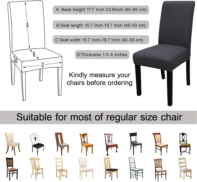 JQinHome 6 Pcs Dining Chair Slipcover,High Stretch Removable Washable Chair Seat Protector Cover for Home Party Hotel Wedding Ceremony (Grey)-Ruum Studio Home