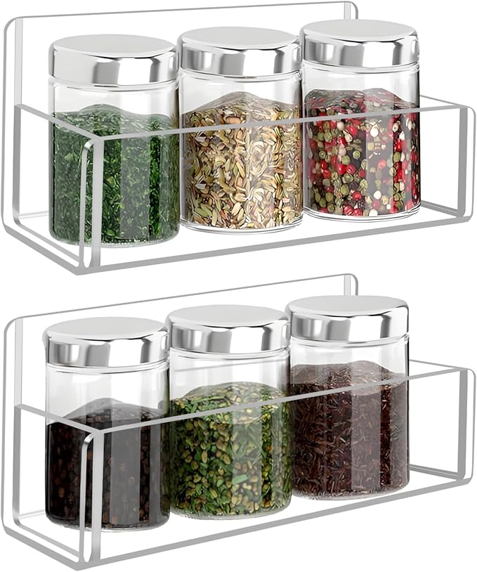 Acrylic Spice Rack Wall Mount-6 Inch, Clear Spice Shelf Storage Holder, 2 Pack Hanging Seasoning Rack Organizer for Cabinet Door, Cupboard or Wall Kitchen (Adhesive or Screw)-Ruum Studio Home