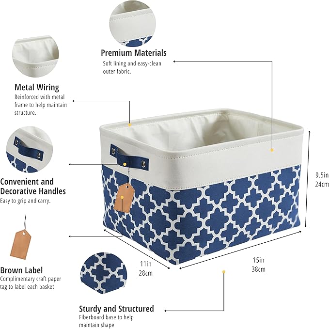 DECOMOMO Blue Storage Bins Fabric Storage Baskets for Shelves, Linen Closet Organization Toys Nursery (Blue Patterns, Large - 3 Pack)-Ruum Studio Home