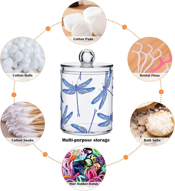 2 Pack Qtip Holder Organizer Dispenser Dragonflies Bathroom Storage Canister Cotton Ball Holder Container for Cotton Swabs/Pads/Floss-Ruum Studio Home