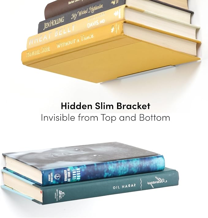 Floating Invisible Bookshelf Wall Mounted (Set of 4) - Aluminum - Turn Books into Floating Shelves-Ruum Studio Home