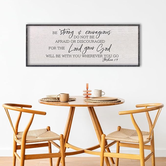LuZhiQiang Be Strong And Courageous Sign Wall Decor 40"x15" Quote Joshua 1:9 Bible Verse Christian Faith Wood Art Wall (Black)-Ruum Studio Home