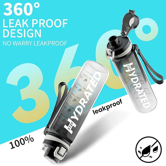 Water Bottle, 32 oz Motivational Water Bottles with Time Marker-Tritan & BPA Free, Sports Water Bottle with Time to Drink & Strap, Wide Mouth, Leakproof -Gift for Christmas Gym Fitness & Outdoor-Ruum Studio Home