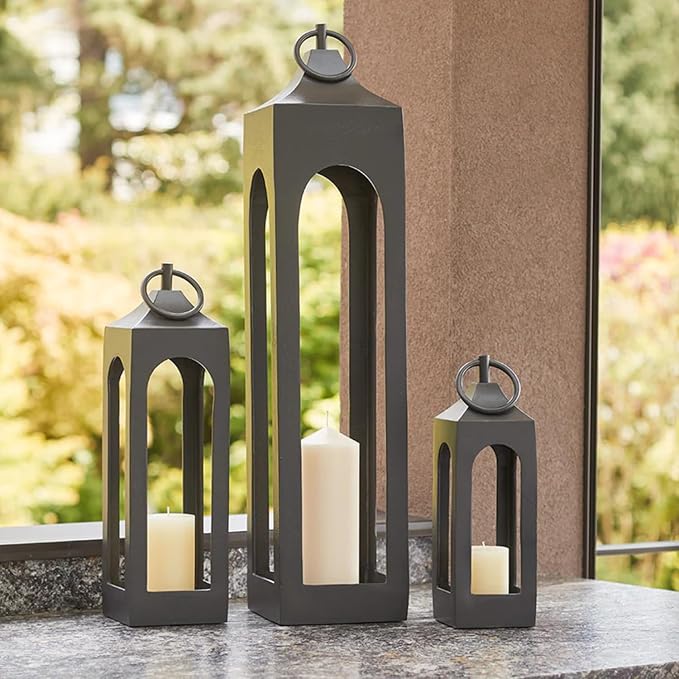 Small Black Lantern, Rustic Metal Decorative Lantern, Candle Holder for Indoor & Outdoor, Home Decor for Patio, Garden & Tabletop, Hanging Lantern for Parties & Weddings-Ruum Studio Home