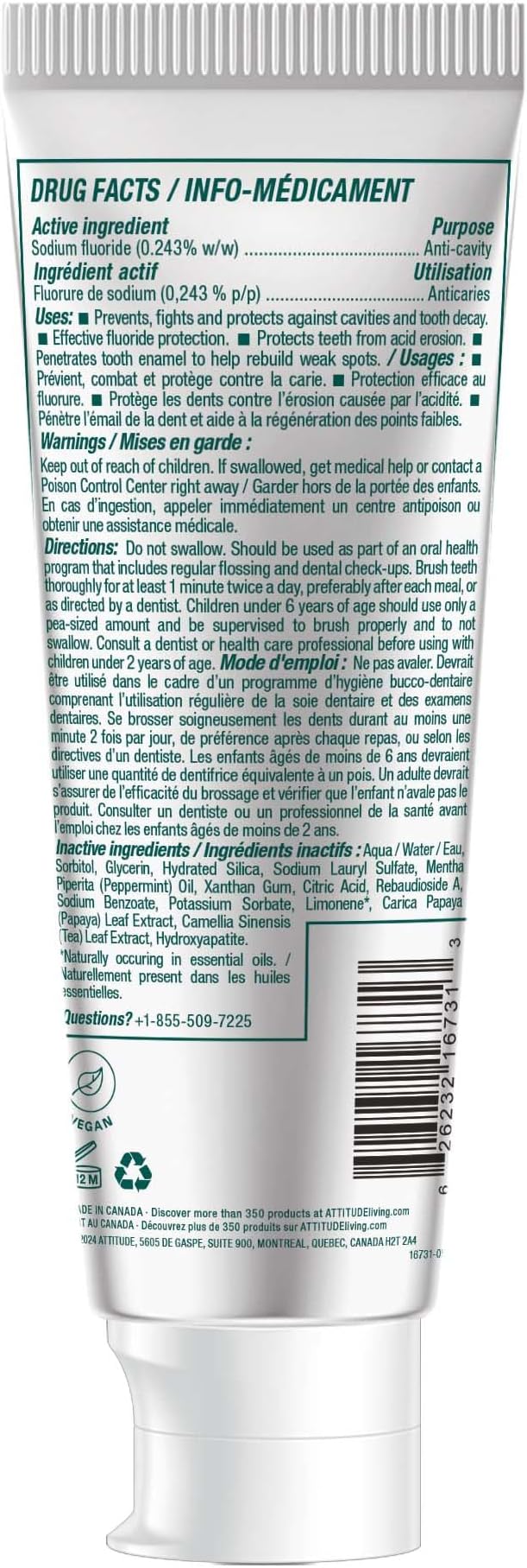 ATTITUDE Whitening Toothpaste with Fluoride, Peppermint Flavor, Vegan & Cruelty-Free, Sugar-Free, Plant & Mineral-Based Ingredients, Clean Oral Care, 4.2 Oz-Ruum Studio Home