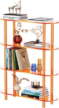 Clear Bookshelf, Acrylic Bookcase with Open Book Shelf for Office Living Room Bedroom (4 Tier Orange)-Ruum Studio Home