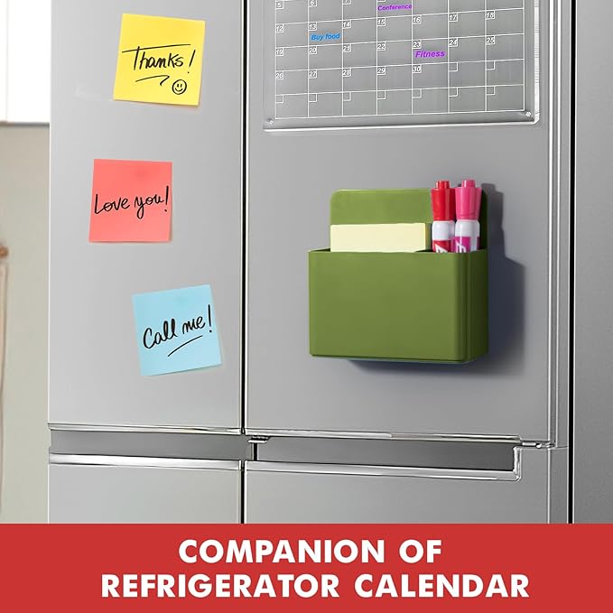 BEYGORM 2 Pack Plastics Magnetic Pen Holder for Refrigerator, Dry Erase Marker Holder for Whiteboard，Magnet School Locker Organizer Accessories, Pencil Cup, Pen Caddy (Army Green)-Ruum Studio Home