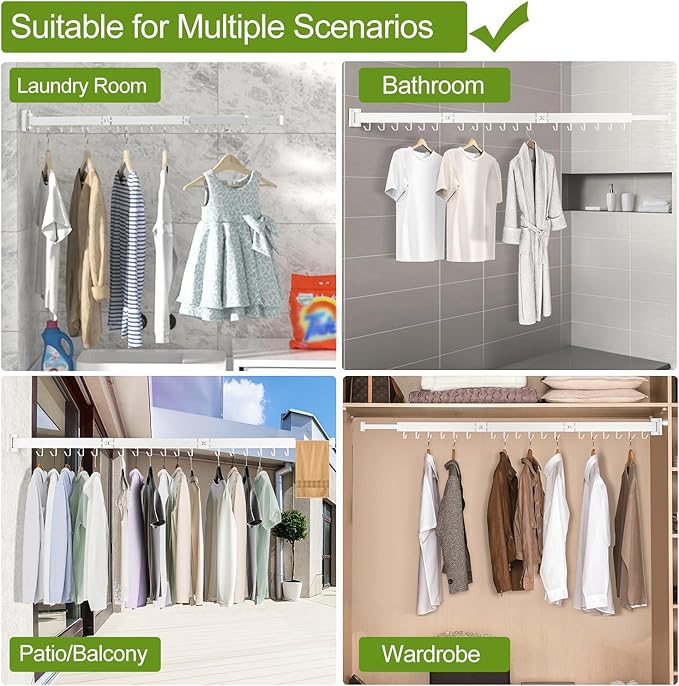 Clothes Drying Rack, Laundry Drying Rack Wall Mount, 3-Fold Wall Mounted Clothes Drying Racks for Hanging Clothes, Foldable & Sturdy Space Saver for Laundry Room -White-Ruum Studio Home