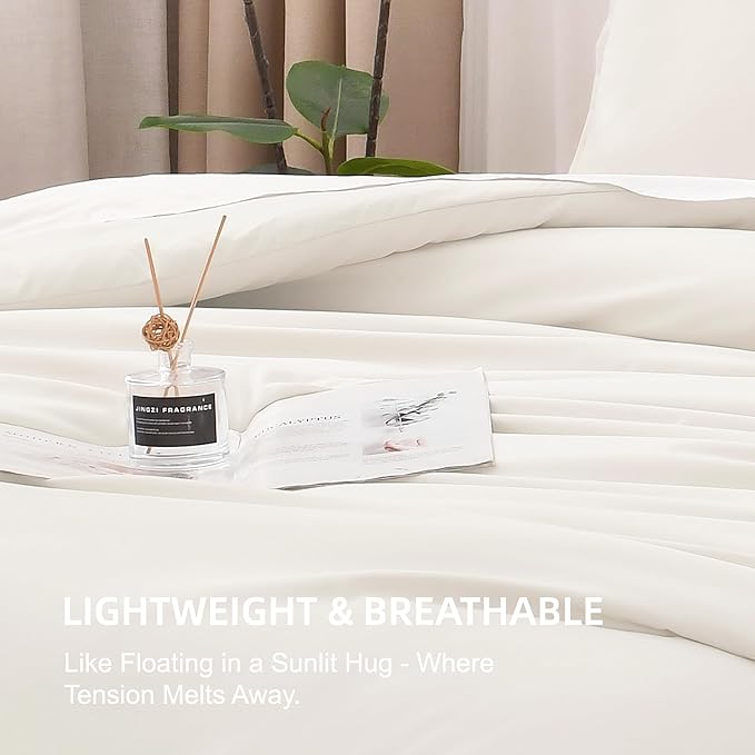 Litanika Ivory Comforter Set Full Size, 3 Pieces Lightweight Solid Bedding Comforter Set, All Season Fluffy Bed Set (79x90In Comforter & 2 Pillowcases)-Ruum Studio Home