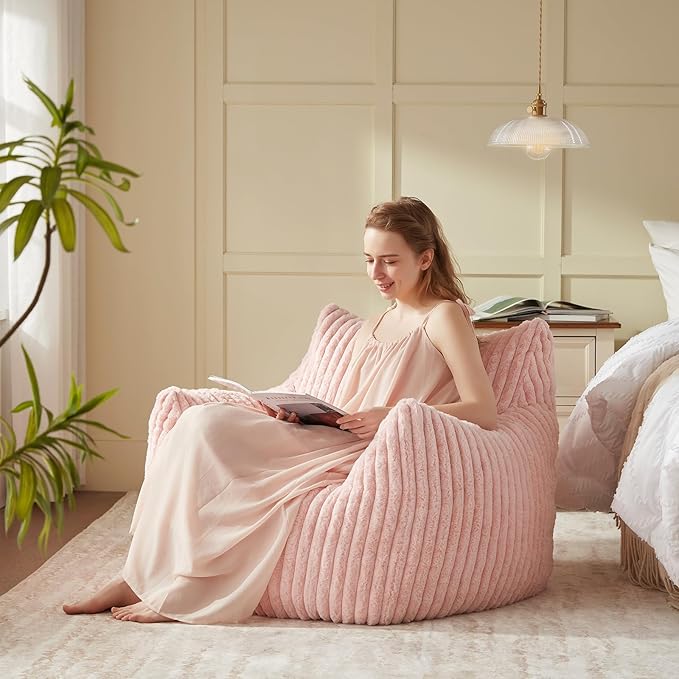 Giant Bean Bag Chairs for Adults Teens, Large Bean Bag Sofa Chairs with Filling Comfy Fuzzy BeanBag Chair with Armrests for Bedroom Living Room Reading-Ruum Studio Home