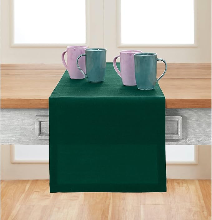 Solino Home Linen Table Runner 90 Inches Long - 100% Pure Linen Rainforest Green Dining Table Runner 14 x 90 Inch for Fall, Autumn, Thanksgiving - Fete-Ruum Studio Home