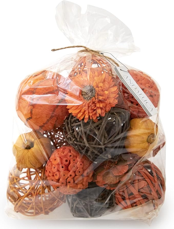 ANDALUCA Orange Decorative Vase Filler Bag with Mini Pumpkins, Orbs, Balls & Flowers Bowl Filler Decor (Pumpkin Orange)-Ruum Studio Home