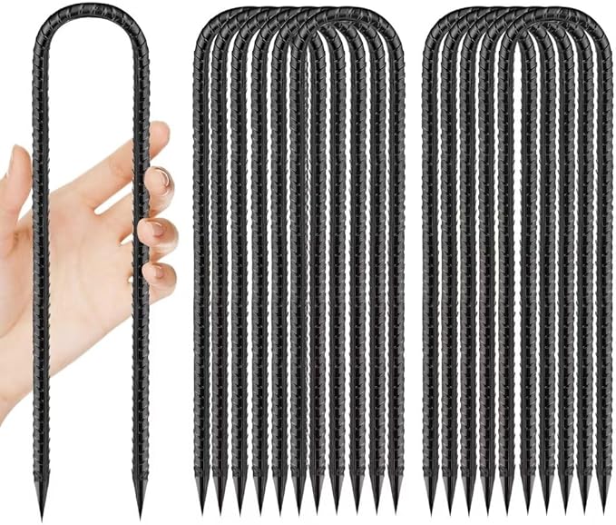 Rebar-Stakes-12-Inch, Ground Stakes Heavy Duty U-Hook Black Coated Anti-Rust Heavy Duty Ground Anchors for Garden Dog Fence Chicken Coop Christmas Decorations Deer Fence 12pcs-Ruum Studio Home