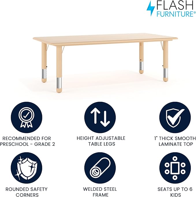 Flash Furniture Wren Adjustable Classroom Activity Table for School and Home, Plastic Activity Table for Kids, 23.625" W x 47.25" L, Natural-Ruum Studio Home