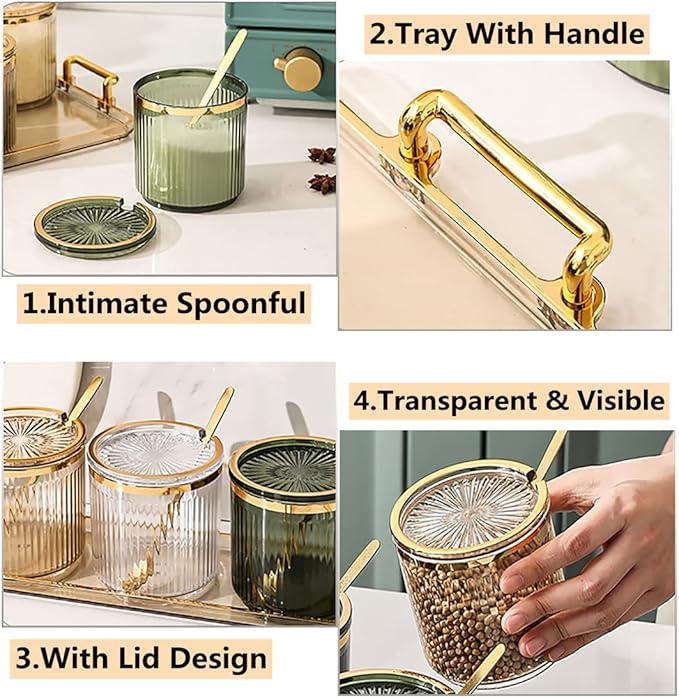 Acrylic Condiment Spice Jars,Condiment Spice Box With Lids and Spoons and Tray,Clear Plastic Condiment Canisters,Seasoning Box 3 Pack,Seasoning Box Set for Kitchen to Storage Salt,Paprika,Sugar-Ruum Studio Home