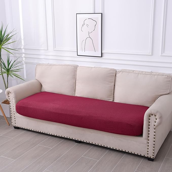 hyha Waterproof Couch Cushion Covers for Pets, Non Slip Sofa Seat Cover for Dogs Washable, Soft Thick Stretch Jacquard Fabric, Sofa Slipcovers with Elastic Bottom (1 Piece for Large, Wine Red)-Ruum Studio Home