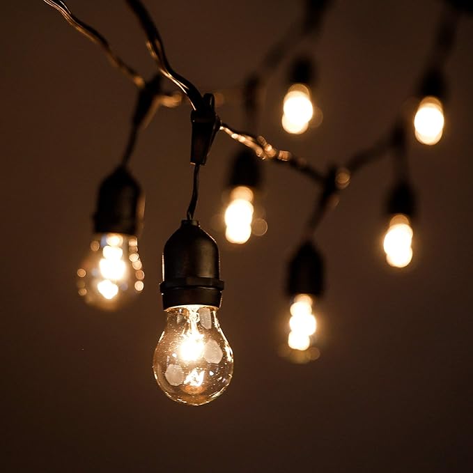 Hometown Evolution, Inc. 24 Foot E26 Outdoor Commercial String Lights with Suspended Socket for Weatherproof Heavy Duty Vintage Outside Lighting - Set of 12 A15 Clear Bulbs-Ruum Studio Home