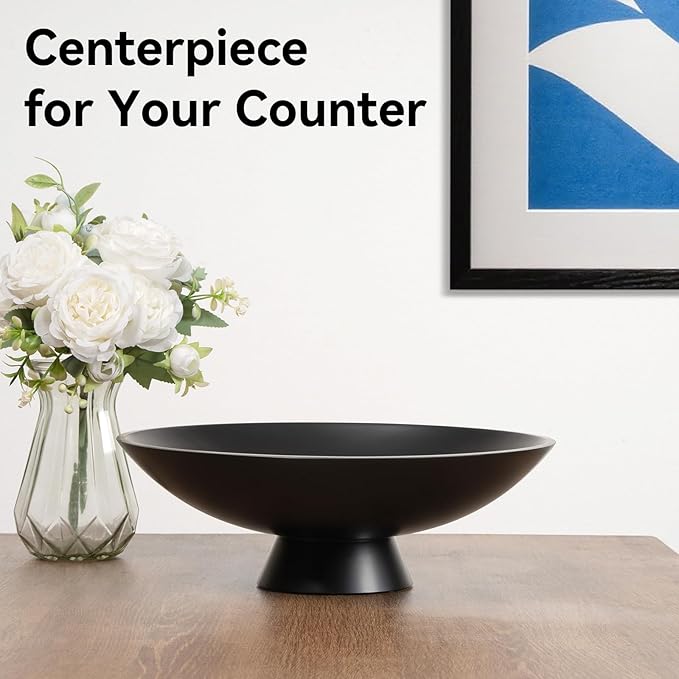 Decorative fruit bowl for Home Decor Large Modern Handicraft Key Bowl for Entryway Table Stylish Centerpiece Purse Bowl Pedestal bowl for Kitchen Counter Coffee Table(Artificial Stone Black)-Ruum Studio Home