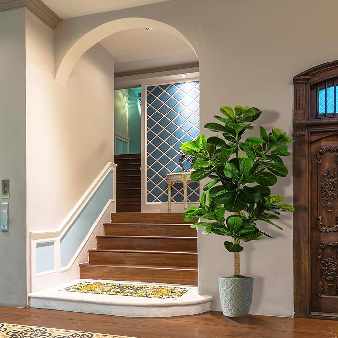 5ft Artificial Fiddle Leaf Fig Tree (60in) with Plastic Nursery Pot Faux Tree, Ficus Lyrata Fake Plant for Office House Farmhouse Living Room Home Decor (Indoor/Outdoor)-Ruum Studio Home