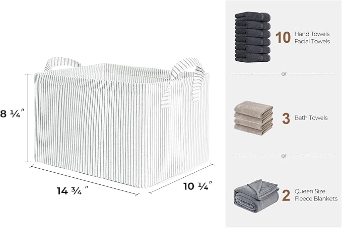 StorageWorks Storage Bins, Fabric Storage Bins for Shelves, Storage Baskets with Metal Frame, Closet Baskets and Bins with Handles, Gray and White Stripes, 2-Pack-Ruum Studio Home