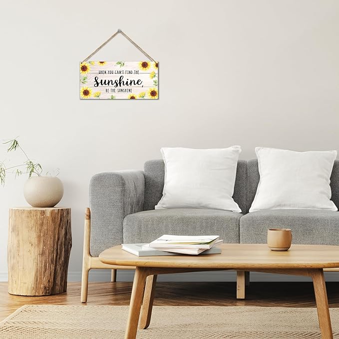 Be The Sunshine Wooden Hanging Sign Plaque, Sunflower Wall Decor Sign With Inspirational Quotes, Rustic Wood Sign Wall Art for Home Nursery Living Dining Room Farmhouse Garden Yard - A21-Ruum Studio Home