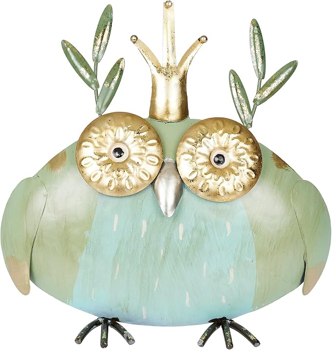 Alpine Corporation MCC808HH Metal Owl Queen, Whimsical Animal Outdoor Décor for Patio, Lawn & Garden, 8"H, Multicolor-Ruum Studio Home