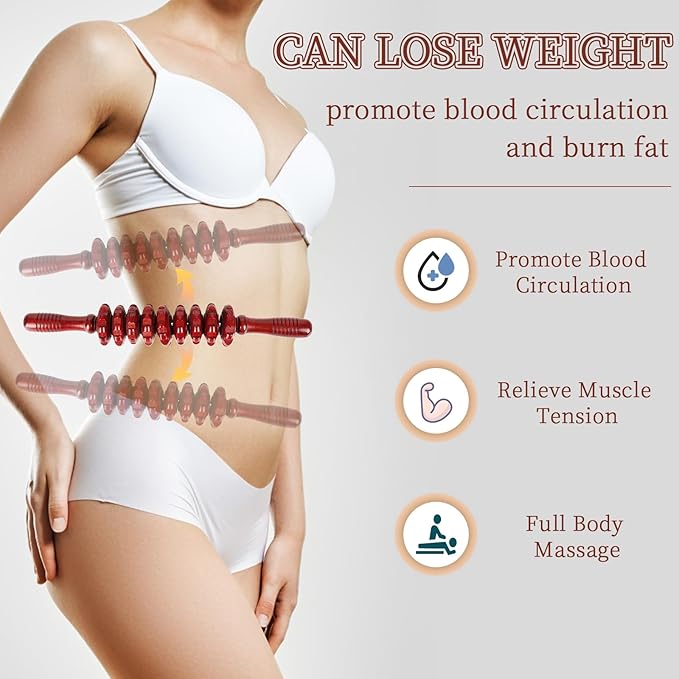 Liitrton Manual Wooden Fascia Massage Roller Trigger Points for Release Cellulite Sore Muscle Blasting (Red)-Ruum Studio Home