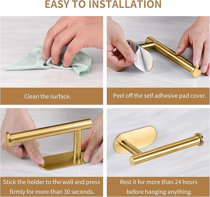 Toilet Paper Holder,Gold,Wall Mount, Upgraded Adhesive Toilet Roll Holder,no Drilling,Bathroom/Rv/Washroom,SUS 304 Stainless Steel,Rustproof (Gold, 1 Piece)-Ruum Studio Home