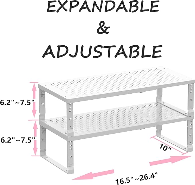 Metal Stackable Expandable Storage Shelf - Multi-Functional Home Storage Shelf, Suitable for Kitchen, Cabinet，Bathroom, Office, Garage, etc.（2PACKS/White/Large-Ruum Studio Home