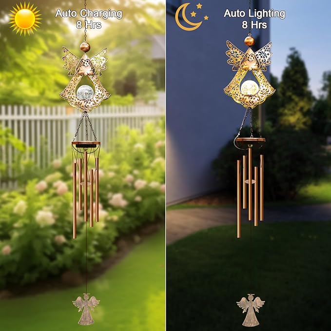 Wind Chimes Outdoor Indoor Decor: Birthday Gifts for Mom Grandma - Outside Lights for Garden Yard Patio Porch (Angel)-Ruum Studio Home