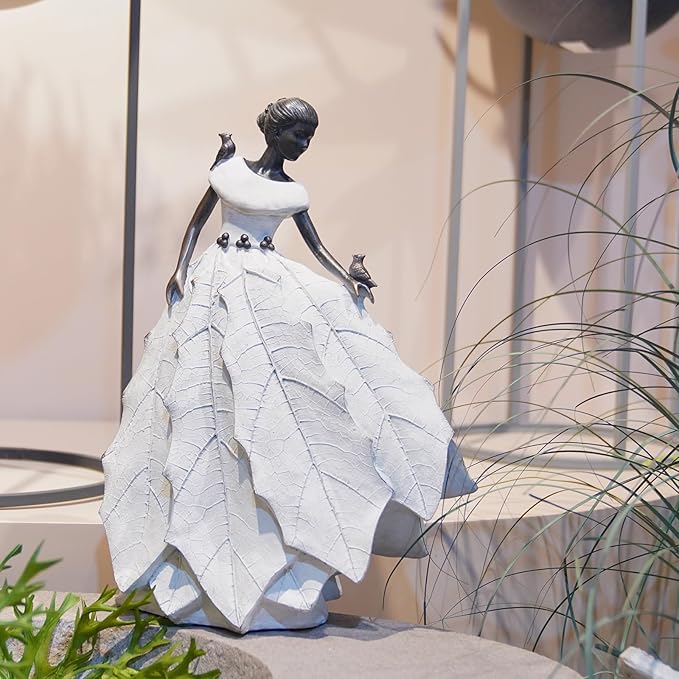 DiliComing Fairy Garden Accessories Outdoor Statue - Table Decor for Living Room Garden Maiden Bookshelf Decor Xmas Resin Holly Leaves Maiden White Statue 10.5 * 6.0 * 14.5 Inch-Ruum Studio Home