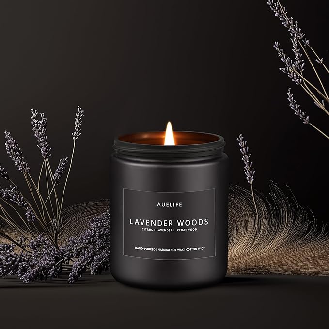Scented Candles for Men | Lavender & Wood Candle - Candle for Men, Manly Candles for Home Scented, Man Gifts for Him/Friend, 7oz Black Jar-Ruum Studio Home
