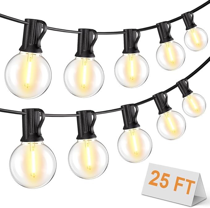 Bomcosy Outdoor String Lights,25 FT LED String Lights for Outside with Shatterproof Dimmable 12+1 Bulbs,Waterproof Connectable Outdoor Lights for Deck,Garden,Backyard,Balcony,Porch,Patio-Ruum Studio Home