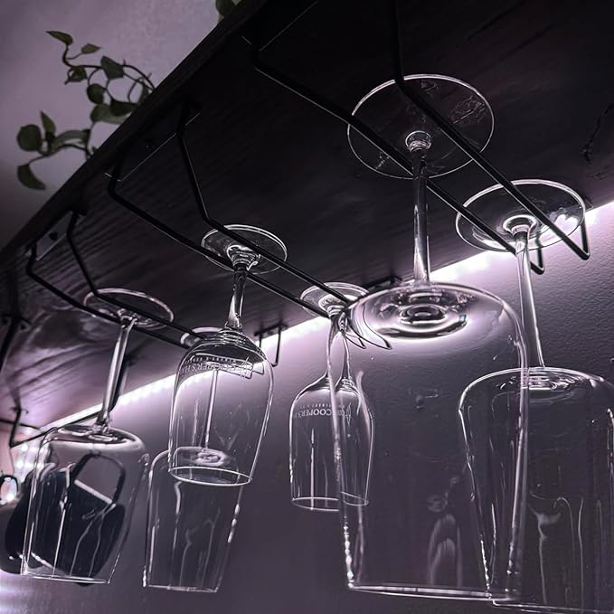 10.8 Inch Black Wine Glass Rack, Under Cabinet Wine Glass Holder Stainless Steel Stemware Rack - Hanging Stemware Holder for Cabinet Kitchen Bar, Set of 4-Ruum Studio Home