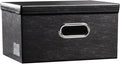 PRANDOM Collapsible Storage Box with Lid [1-Pack] Leather Fabric Foldable Storage Bin Organizer Container Basket Cube with Cover for Home Bedroom Closet Office Nursery Black (13.6x9.6x6.9)-Ruum Studio Home