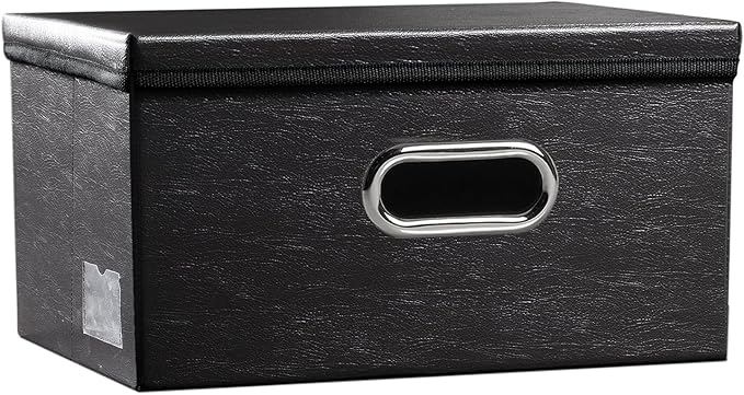 PRANDOM Collapsible Storage Box with Lid [1-Pack] Leather Fabric Foldable Storage Bin Organizer Container Basket Cube with Cover for Home Bedroom Closet Office Nursery Black (13.6x9.6x6.9)-Ruum Studio Home